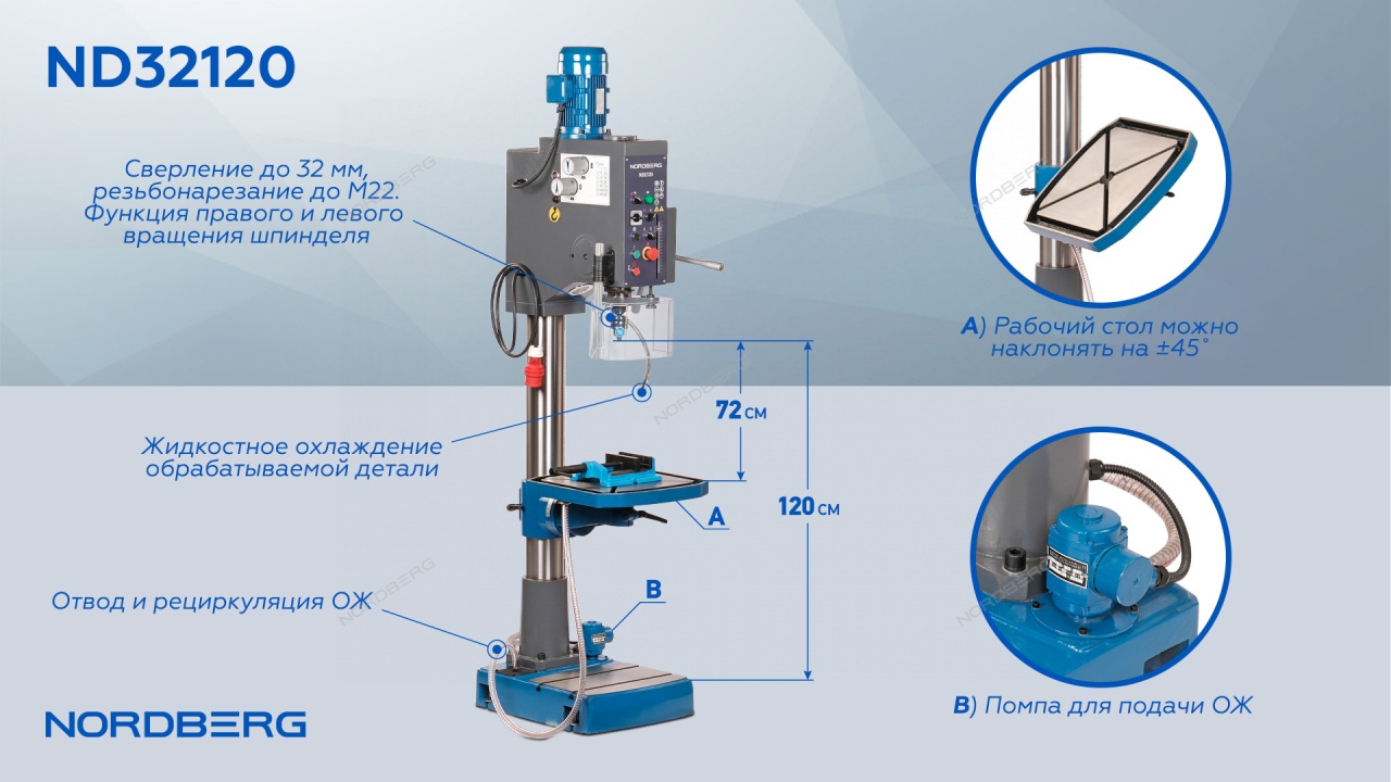 Станок вертикально-сверлильный 1100 Вт, профессиональный NORDBERG ND32120