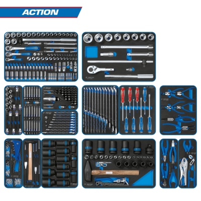 Набор инструментов "ACTION" для тележки, 15 ложементов, 327 предметов KING TONY 934-327MRVD