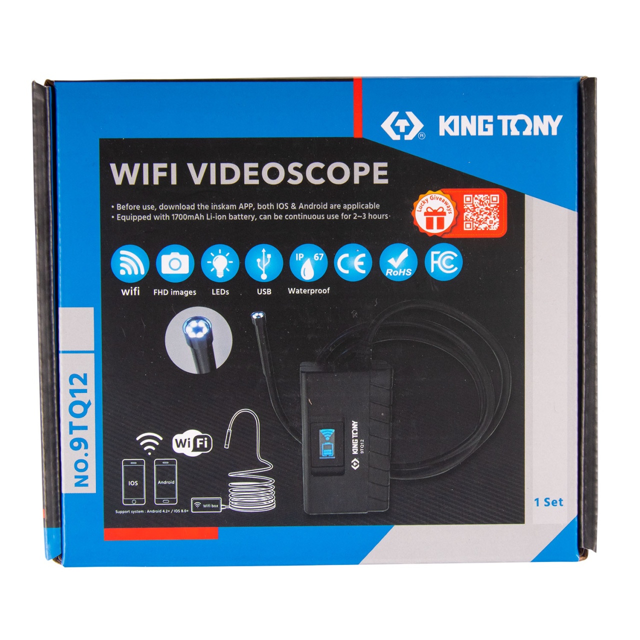 Видеоэндоскоп, Wi-Fi, 8 мм KING TONY 9TQ12