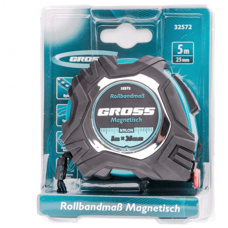 Рулетка измерительная"Magnetisch" 5 м, магнитный крюк GROSS 32572