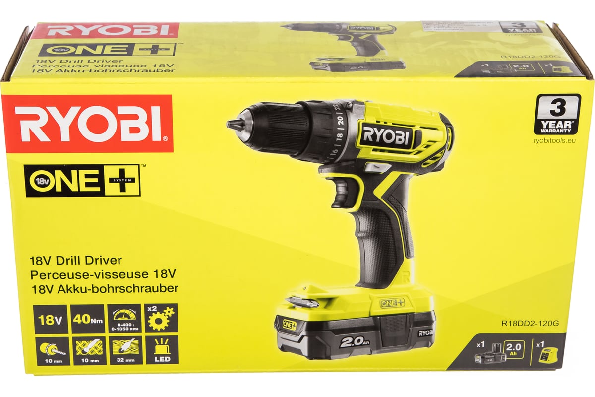 Аккумуляторная дрель-шуруповерт ONE+,18В RYOBI R18DD2-120G