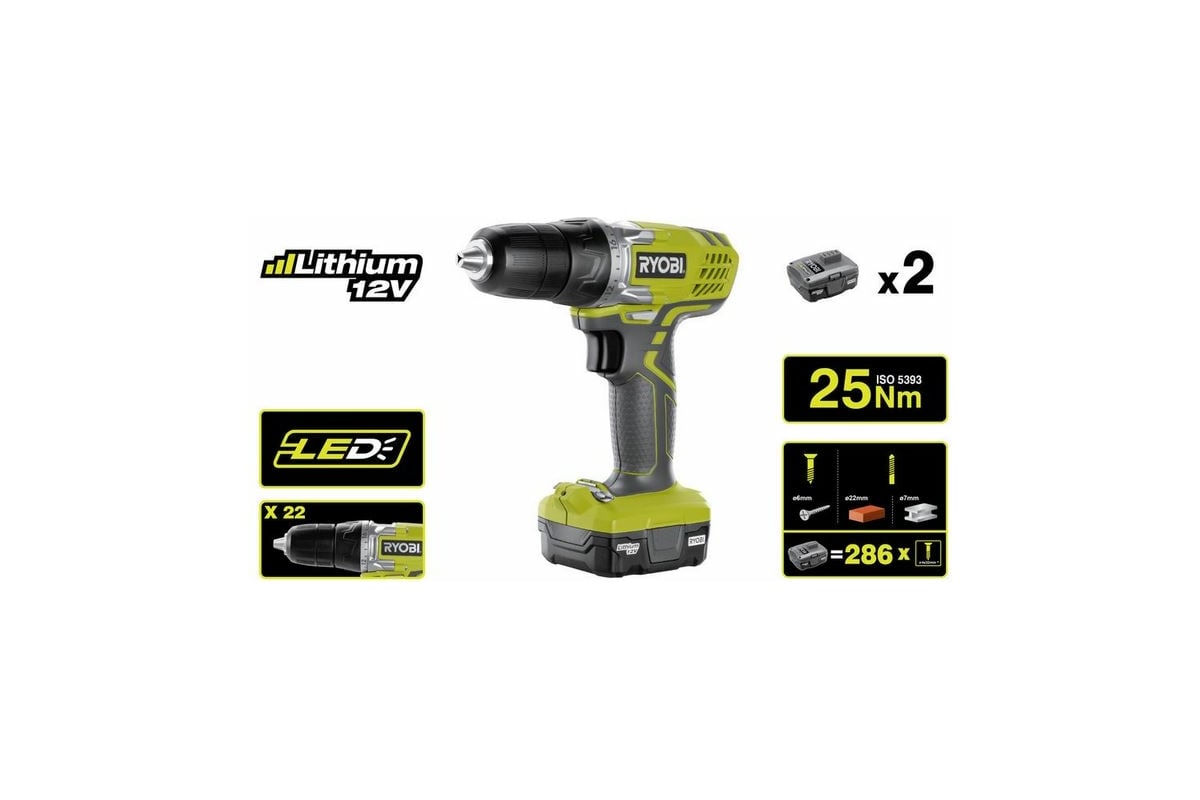 Аккумуляторная дрель-шуруповерт 12В RYOBI R12SD-LL13S