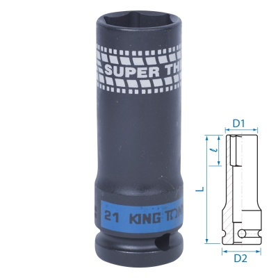 Головка торцевая ударная глубокая 1/2", 21 мм, тонкостенная KING TONY 441521M