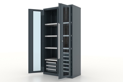 Шкаф металлический для инструмента двухсекционный, дверца со стеклом, темно-серый FERRUM 13.2662-7016