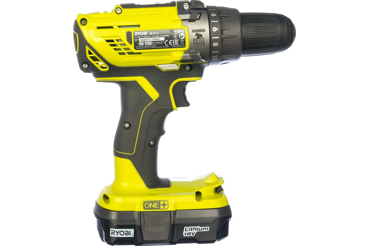 Аккумуляторная дрель-шуруповерт, ударная, ONE+,18В RYOBI R18PD3-213G